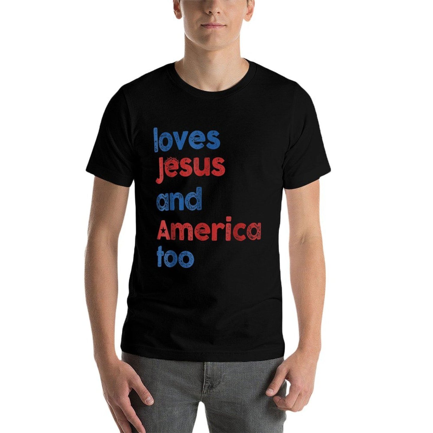 Retro Loves Jesus And America Too 4th Of July Gifts  Odor-resistant T-Shirt