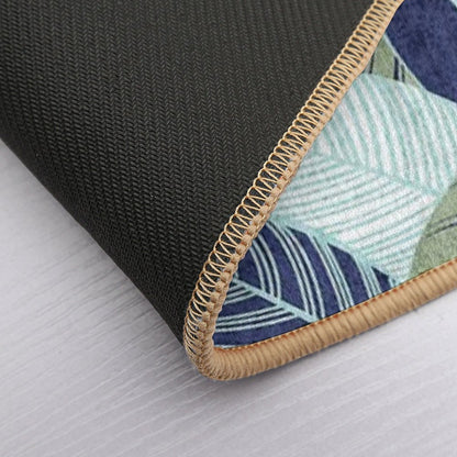 Leaf Wall  Navy Blue Pine And Sage Green Leaves Mint Lines  Anti-Trip Bath Mat