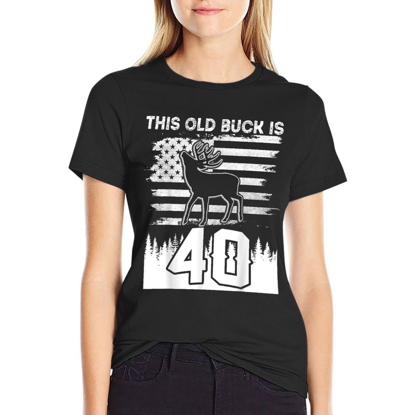 This Old Buck Is 40 40 Old Deer Hunter 40th Birthday Deer  Ribbed Collar T-Shirt