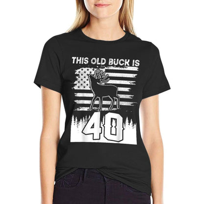 This Old Buck Is 40 40 Old Deer Hunter 40th Birthday Deer  Ribbed Collar T-Shirt