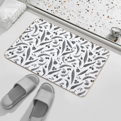 Eucalyptus Leaves Watercolour in Black And White Palette  Toxin-Free Bath Mat