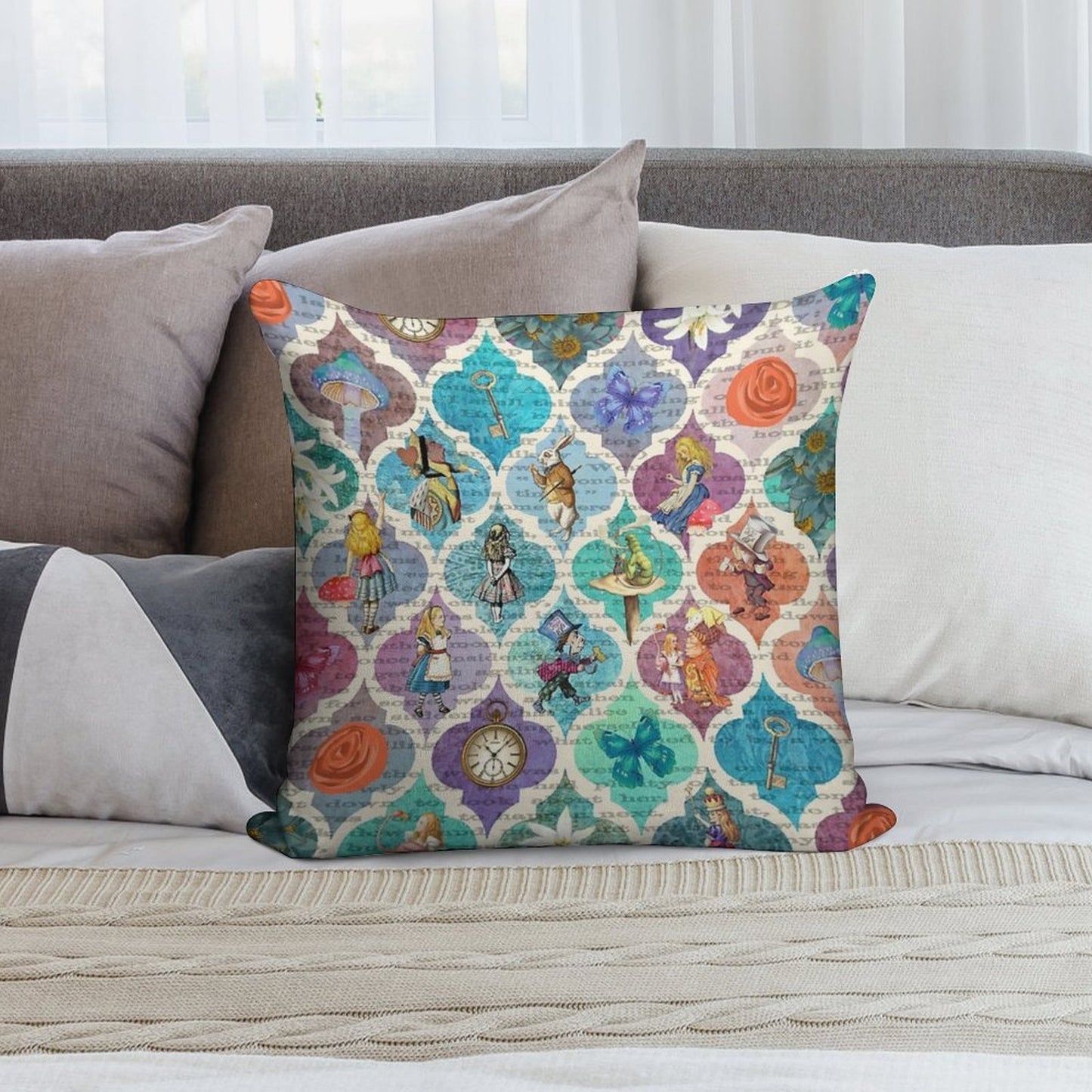 Wonderland Collage Pattern - Vivid Soft Ultra-Soft Texture Throw Pillow