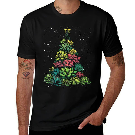 Festive Holiday Creative Succulent Christmas Tree Art  Oversized Silhouette T-Shirt