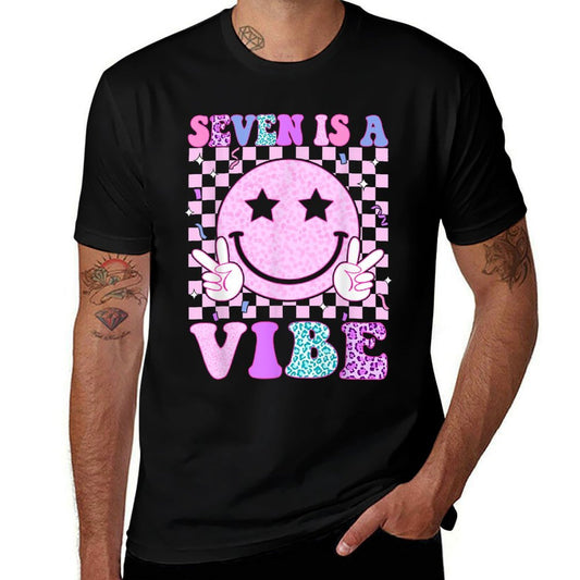 Groovy Seven Is A Vibe 7th Birthday Boys Girls 7 Years Old  Wrinkle-resistant T-Shirt