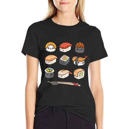 Happy Sushi Anime Kawaii Set Japanese Food Lover Otaku Manga  Polyester Blend T-Shirt