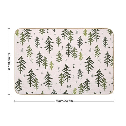 Doodled Fir Trees Pattern Durable Bath Mat