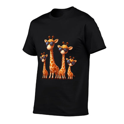 Giraffe Family Sunglasses Safari Zoo Lover Cartoon Giraffes Comfortable T-Shirt