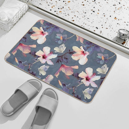 Butterflies And Hibiscus Flowers - A Painted Pattern  Toxin-Free Bath Mat