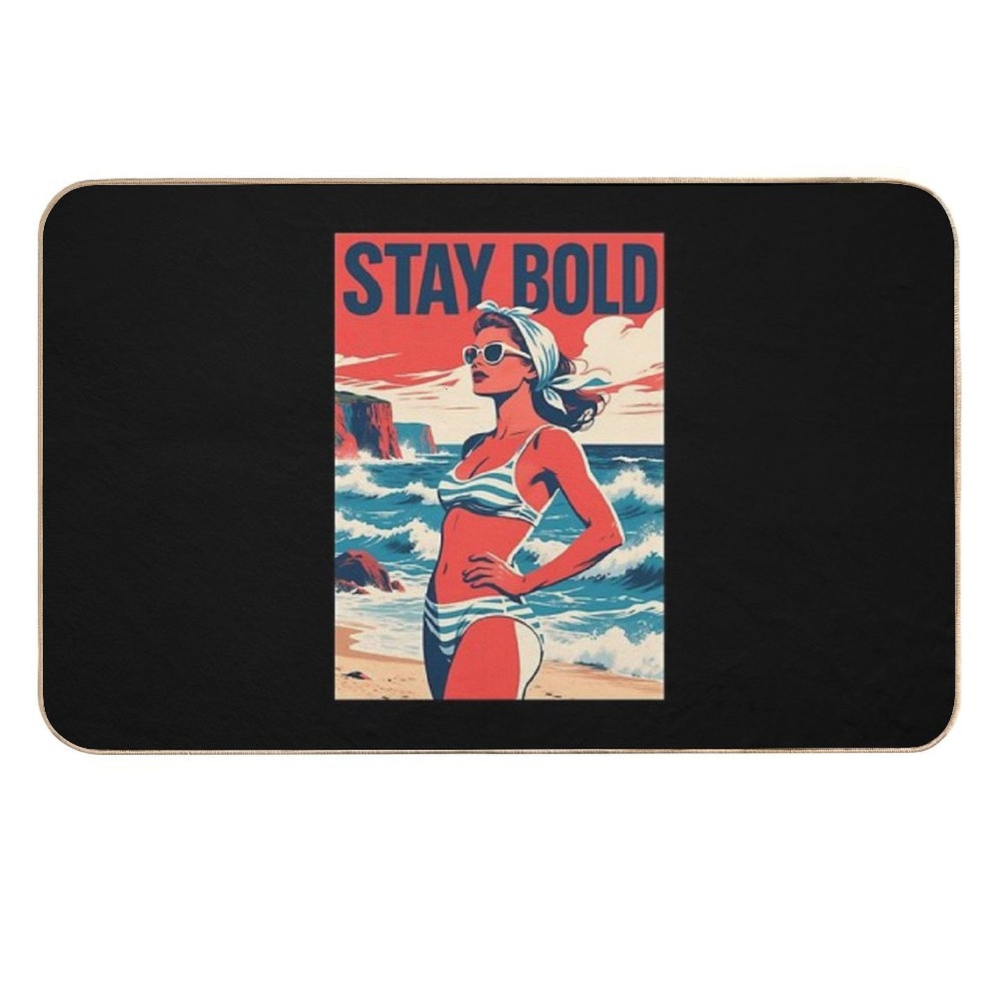 Stay Bold – Retro Beach Woman Hope Propaganda  Pet-Safe Bath Mat