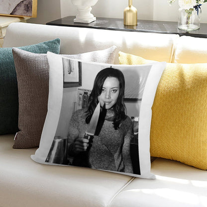 Aubrey Plaza Holding Knife Soft Fade-Resistant Throw Pillow