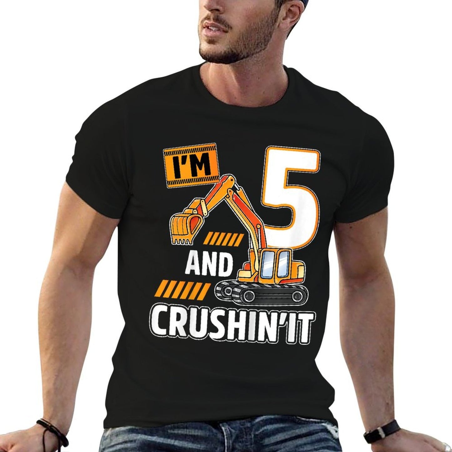 Kids 5 Year Old Vehicles Construction Excavator Birthday 5th  Affordable Price T-Shirt
