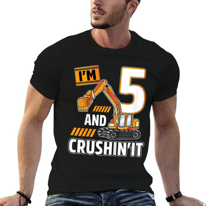 Kids 5 Year Old Vehicles Construction Excavator Birthday 5th  Affordable Price T-Shirt