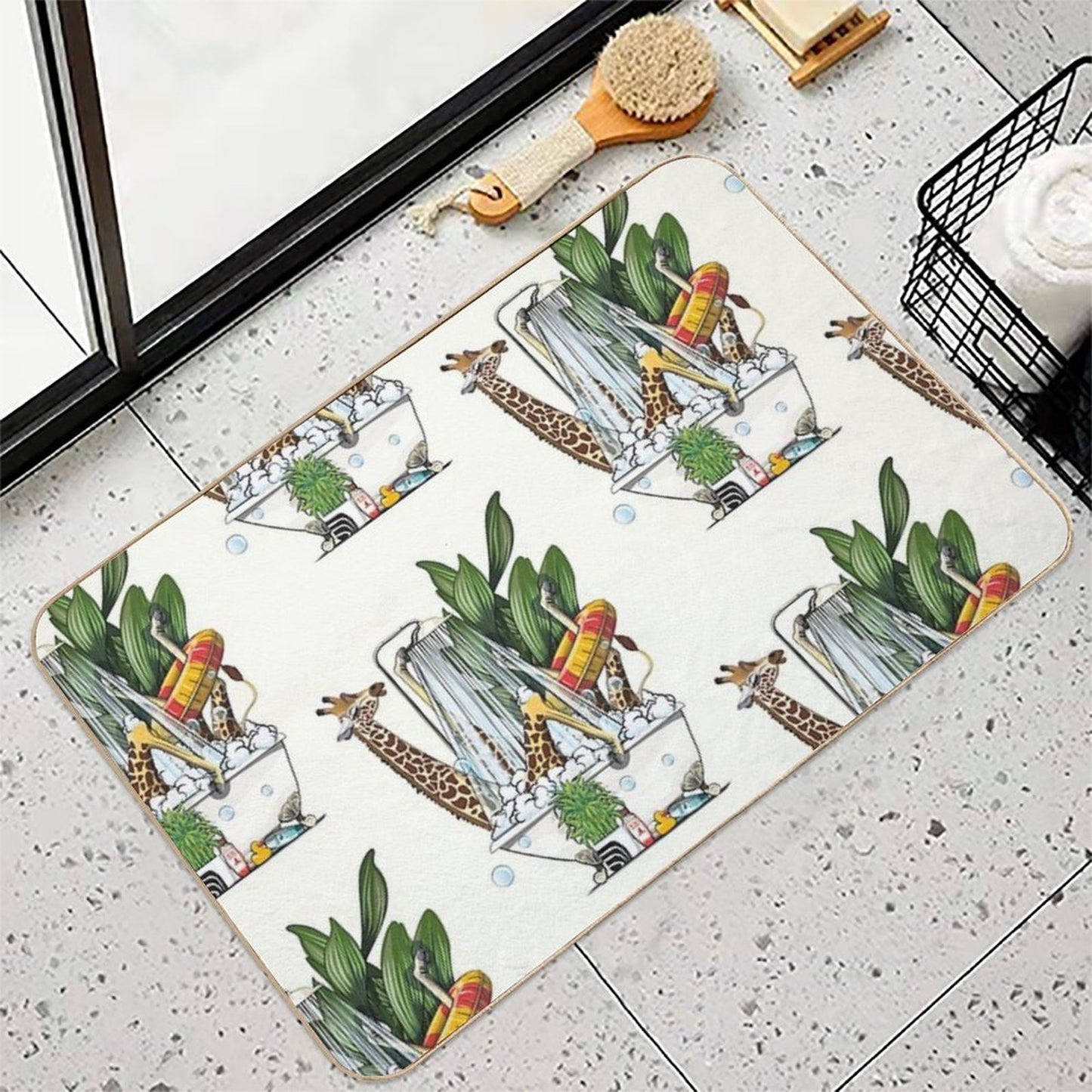 Giraffe in The Bath, Funny Animal Safari Bathroom Joke  Versatile Bath Mat