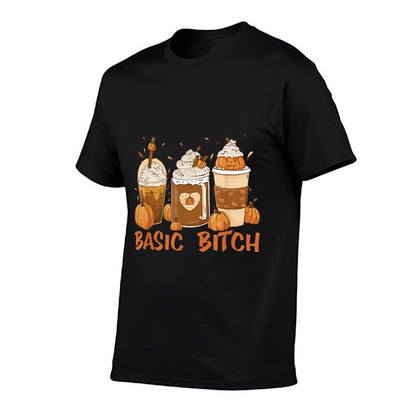 BASIC BITCH Funny Pumpkin Spice Halloween Coffee Fall Meme  Heathered Texture T-Shirt