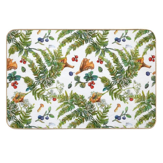 Forest Ferns, Berries And Mushrooms  Repositionable Bath Mat