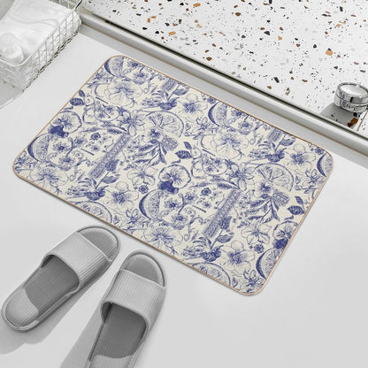 Fruity Blue Ornate Floral Royal.  Versatile Bath Mat