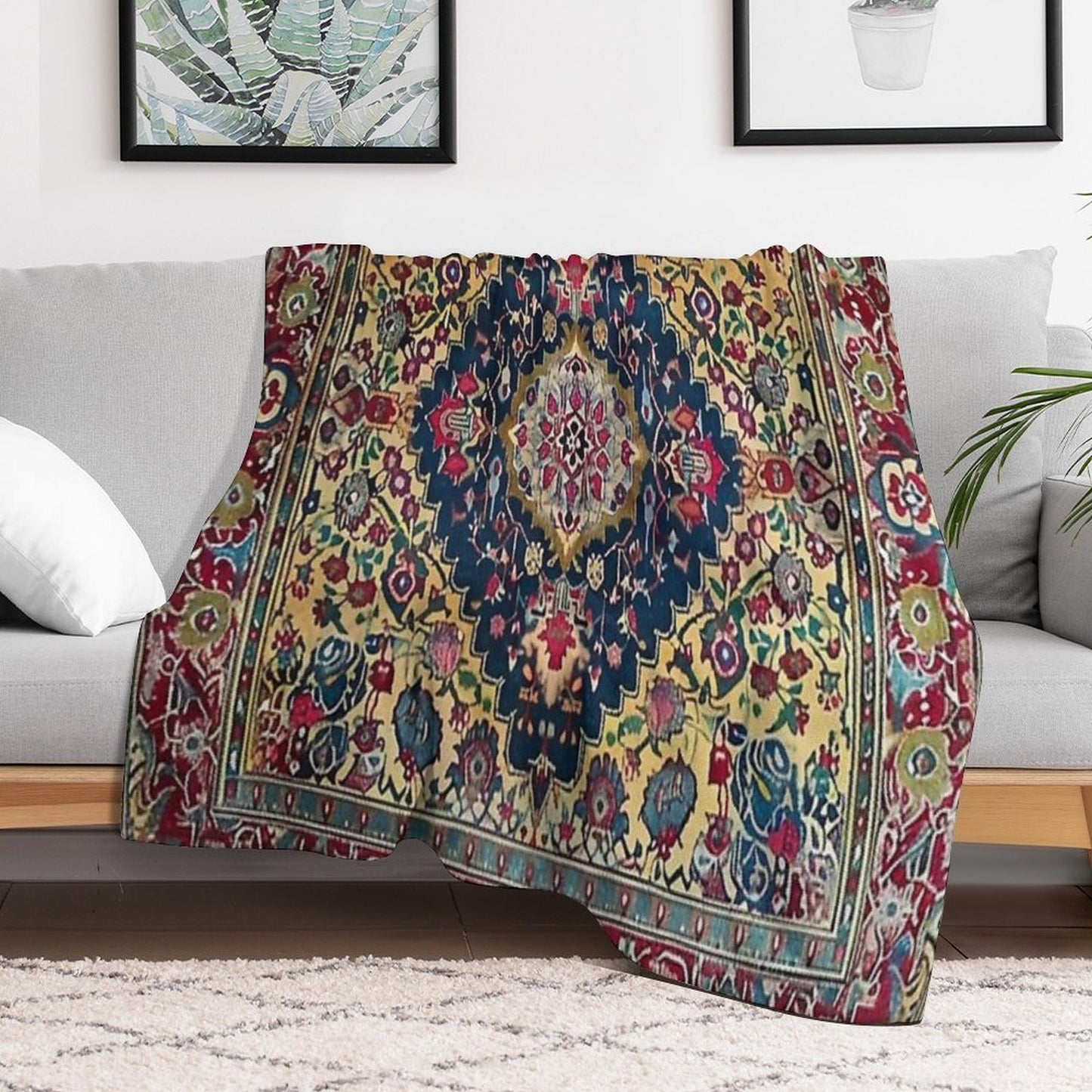 Vintage Antique Persian Carpet Flowery Sustainable Throw Blanket