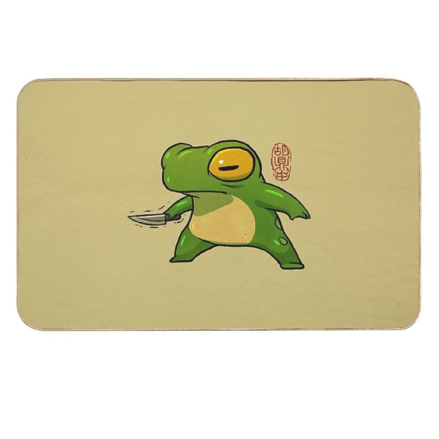 Knife Wielding Stabby Gremlin Frog Artwork Asian Style  Easy Maintenance Bath Mat