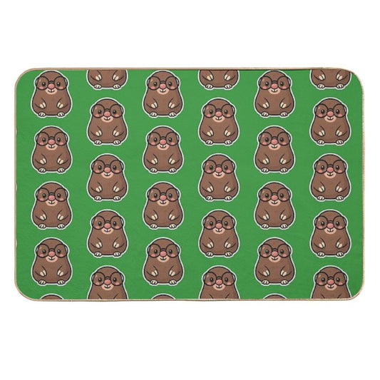 Cute Mole with Big Glasses So He Can See.  Dirt-Trapping Bath Mat