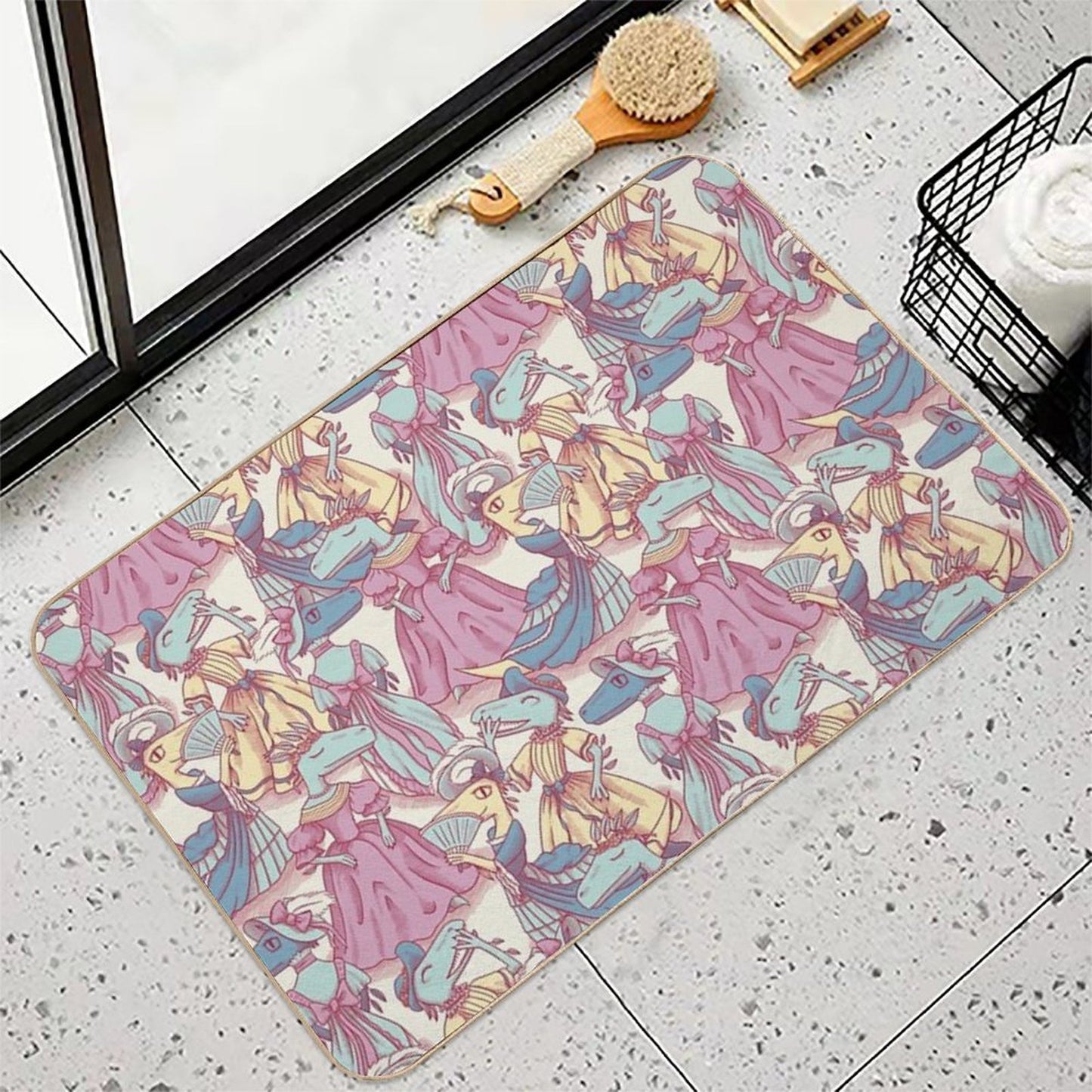 Victorian Velociraptor Fashion Plates Durable Bath Mat