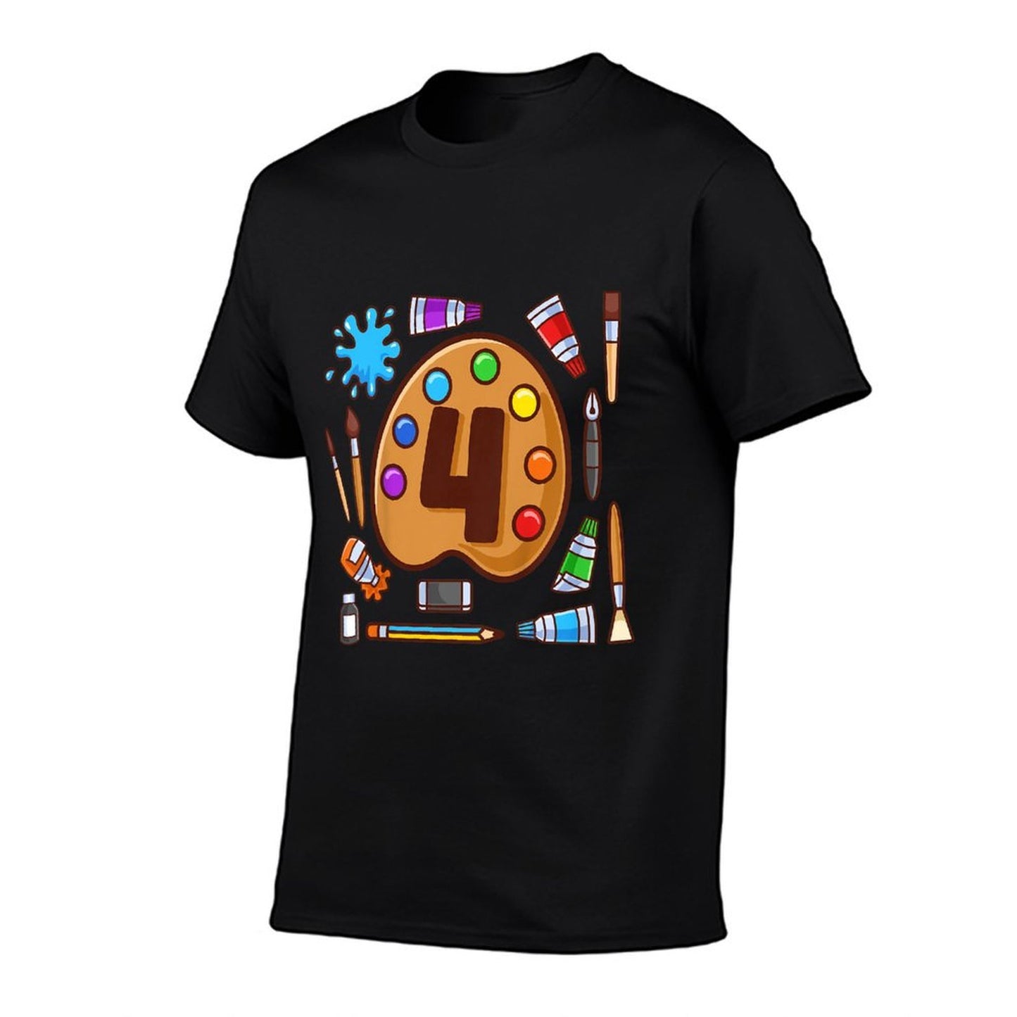 Kids 4th Art Birthday Party Four Year Old Artist Birthday  Tagless Design T-Shirt