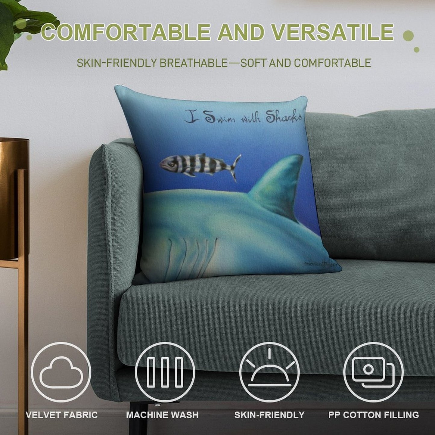 Pilot Fish I Swim with Sharks Soft High-Density Material Throw Pillow