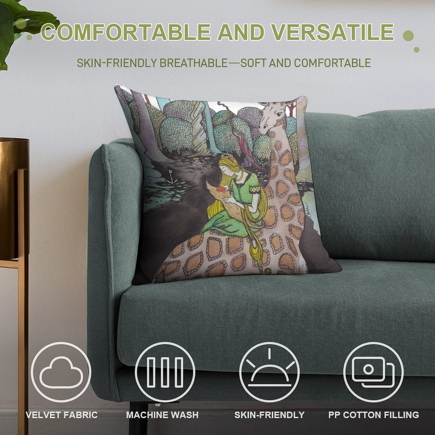 Giraffe And Foxchild Soft Fade-Resistant Throw Pillow