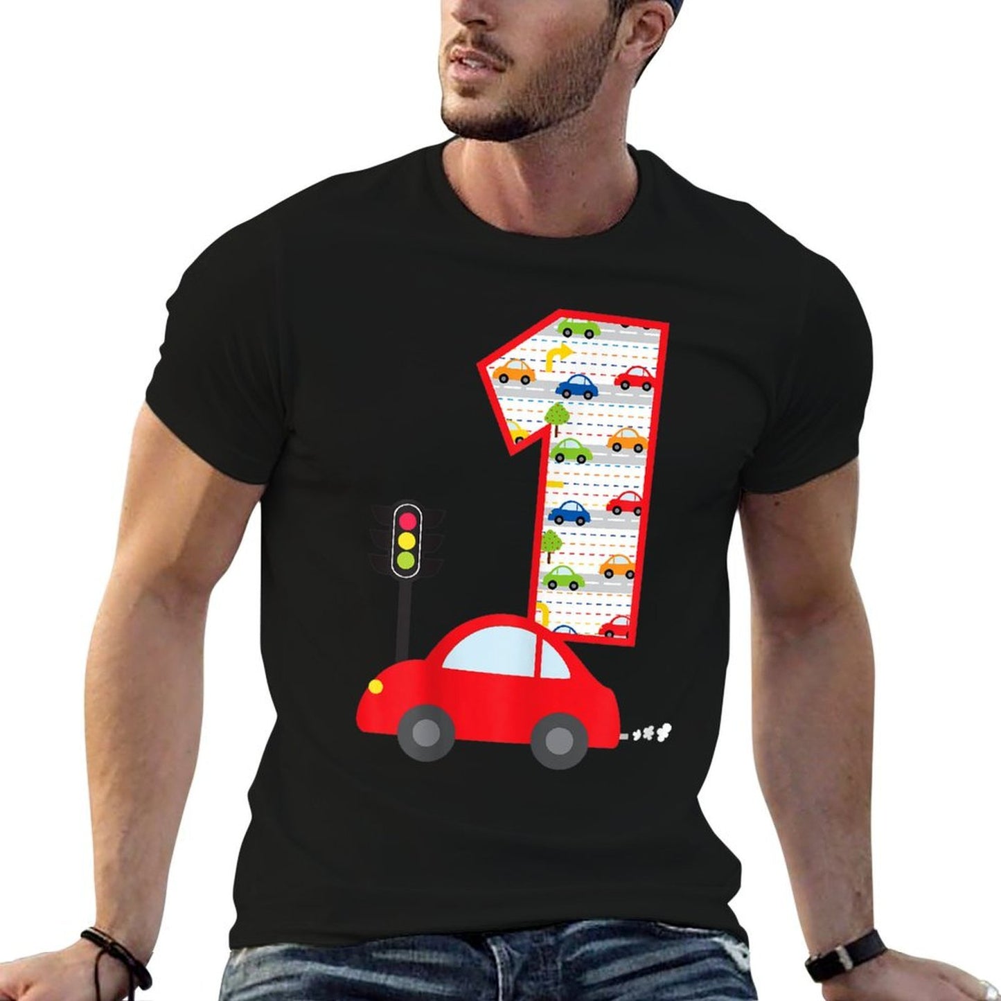 1st Birthday Cars Street Vehicles 1 Year Old Birthday  Lightweight T-Shirt