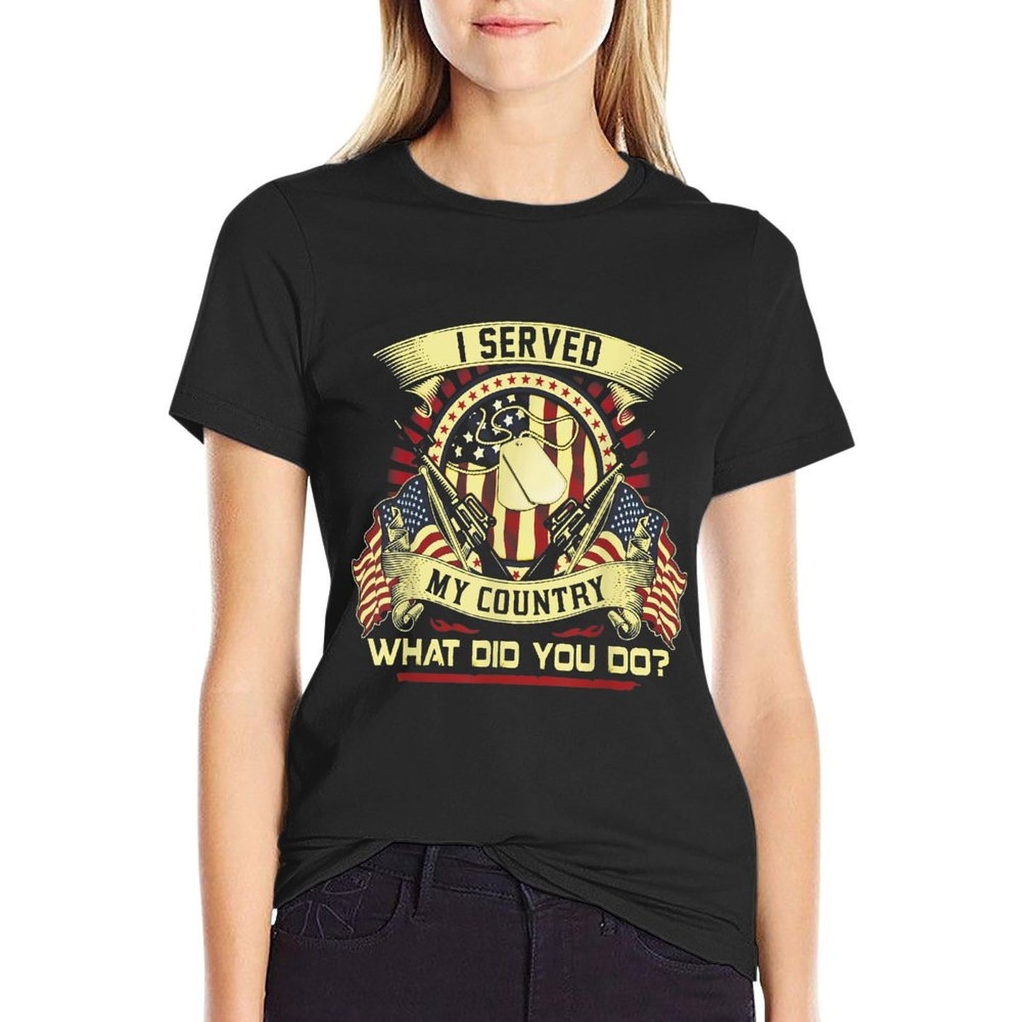 I Served My Country What DIs You Do  Ribbed Collar T-Shirt