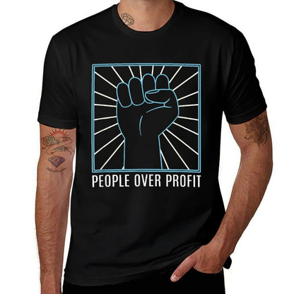 Sage Styles Unisex-Adults People Over Profit Raised Fist - Black, Small - - Crew Neck - Modern Graphic Casual - Cotton, Polyeste  Fade-proof Color T-Shirt