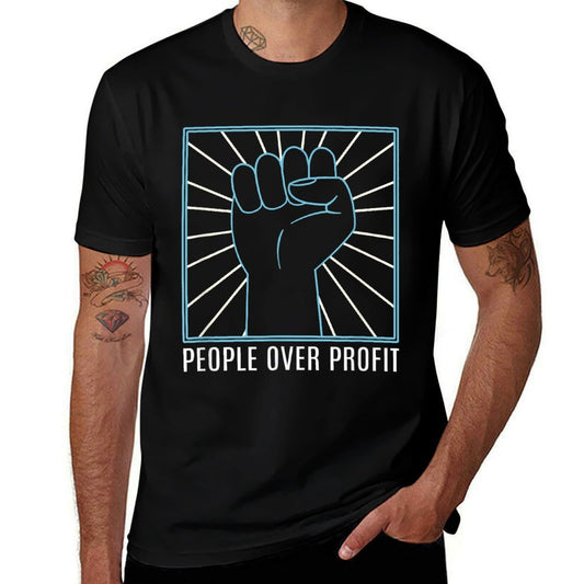 Sage Styles Unisex-Adults People Over Profit Raised Fist - Black, Small - - Crew Neck - Modern Graphic Casual - Cotton, Polyeste  Fade-proof Color T-Shirt