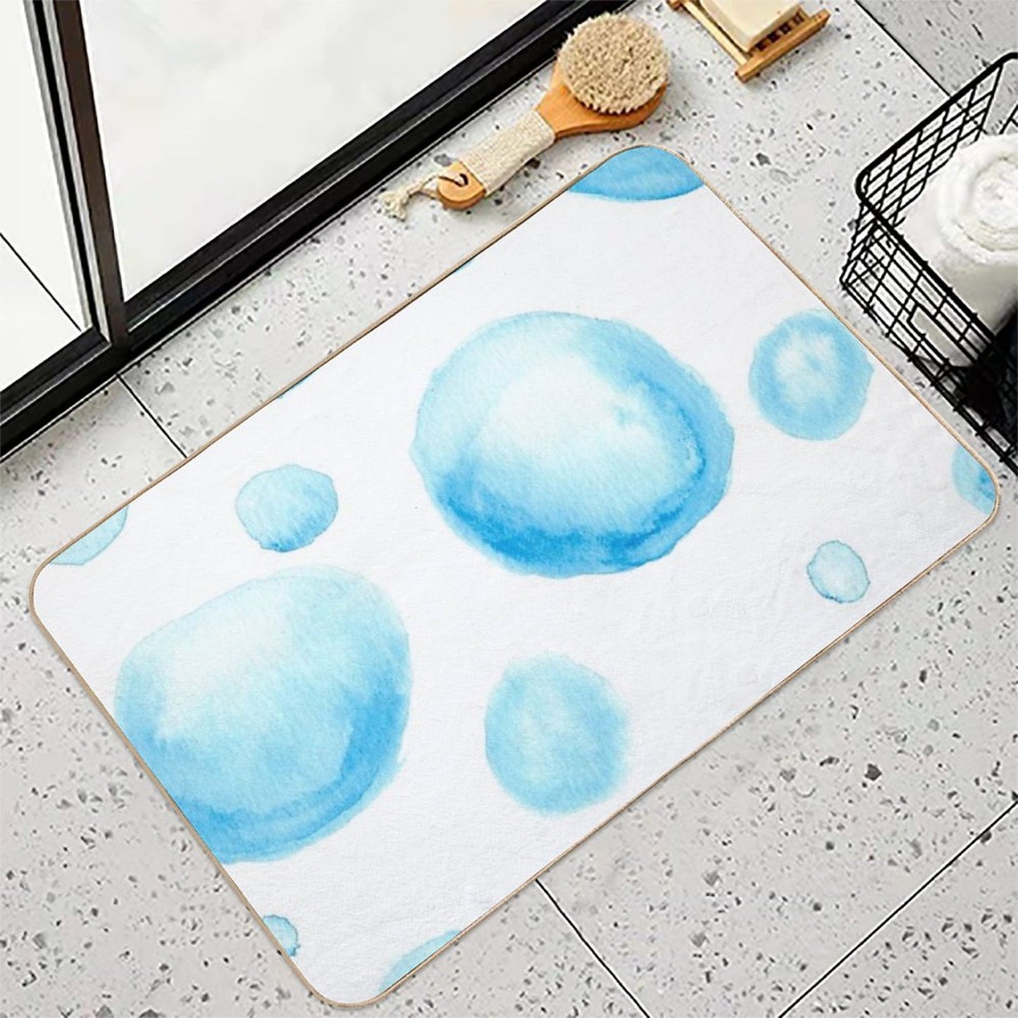 Turquoise BLUE Watercolor Bubbles  High-Traffic Bath Mat