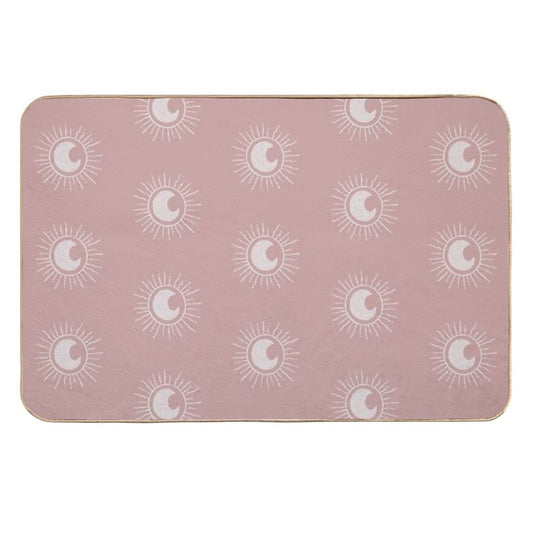 Boho Sun And Moon Pattern Bohemian Aesthetic In Muted Colors Pink Durable Bath Mat