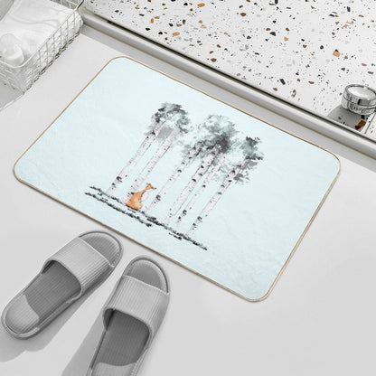 Fox And Birchs Watercolor  Rapid-Drying Bath Mat