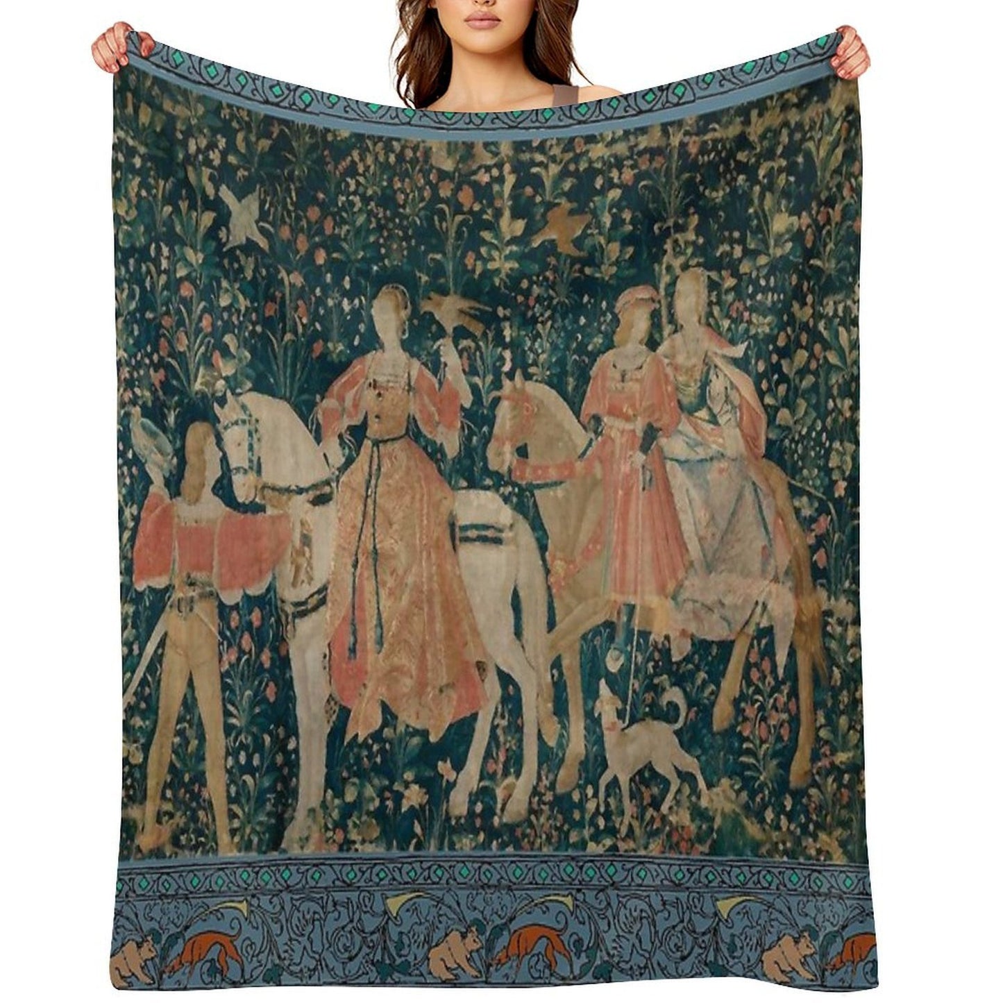 Medieval Tapestry - The Hawk Hunt Plush Throw Blanket