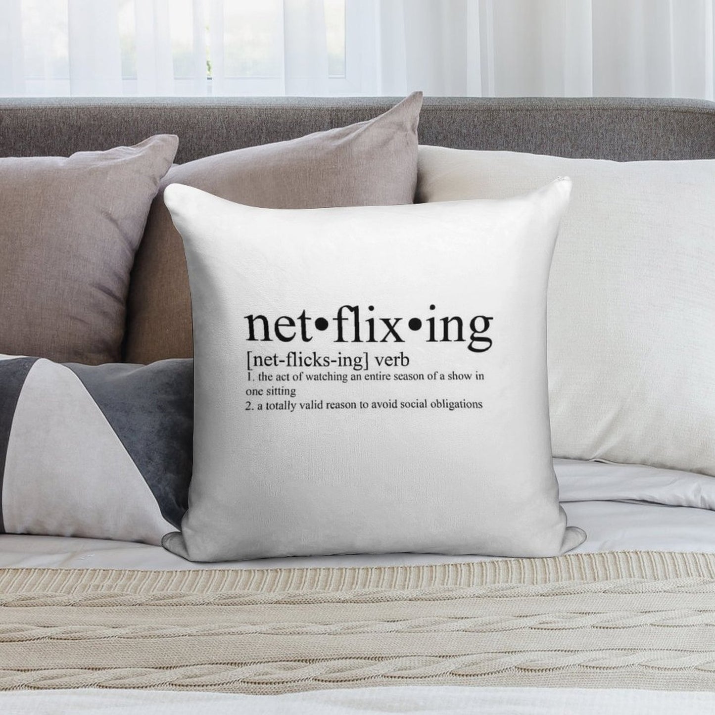 Netflixing Definition Soft High-Density Material Throw Pillow