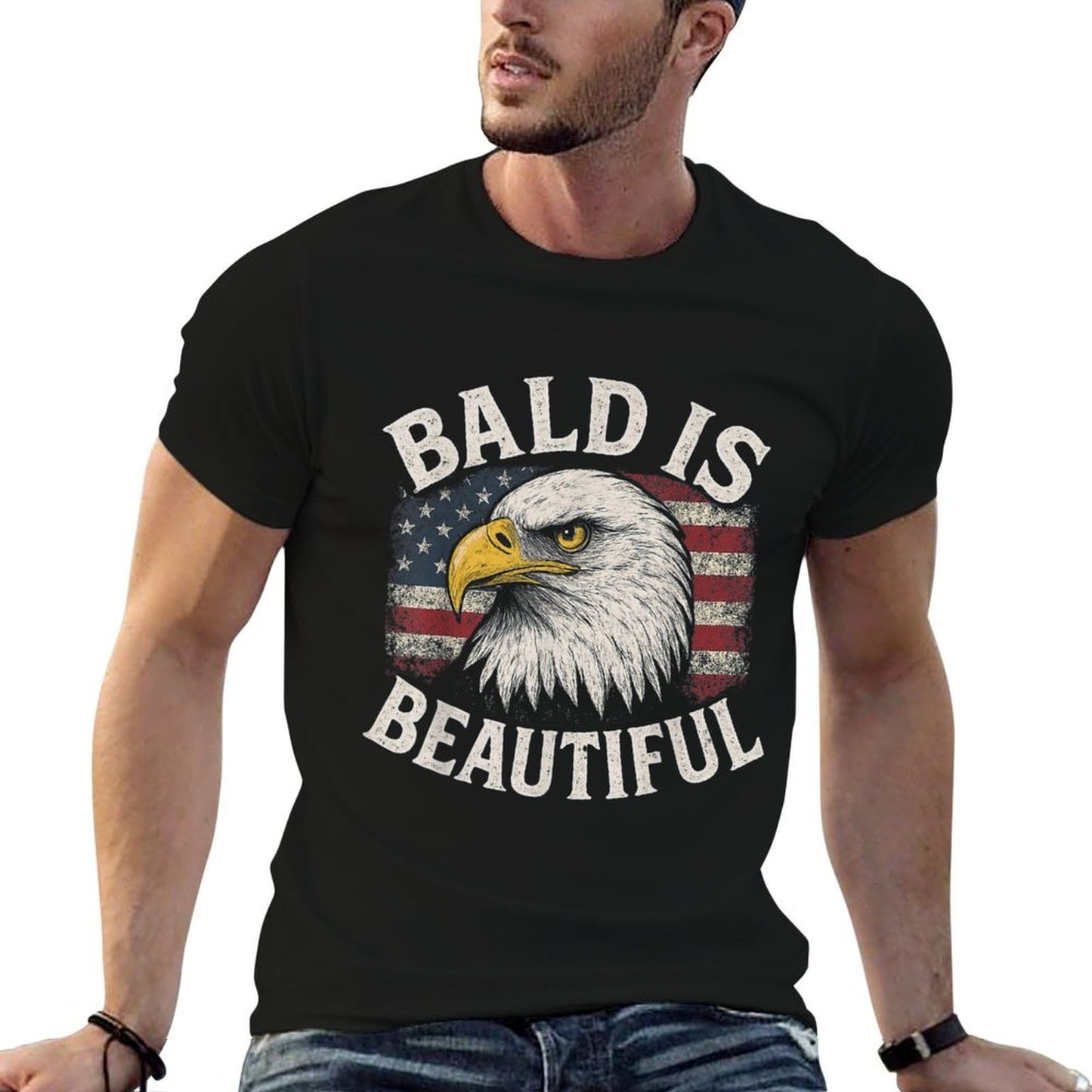 Bald Is Beautiful 4th of July American USA Bald Eagle  Lightweight T-Shirt