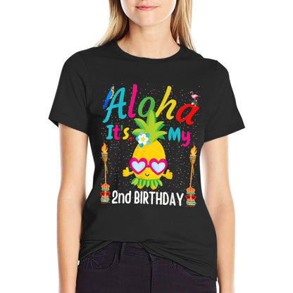 Second 2nd Birthday Hawaii Girls 2 Two Years Old Pineapple  Fade-proof Color T-Shirt