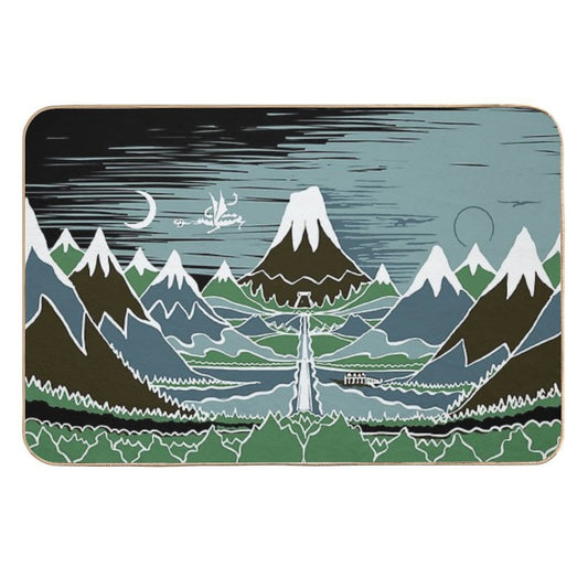 A Halflings Journey on A Mountain Path Through An Elven Wood in The Style of J.R.R.Tolkien  Absorbent Bath Mat