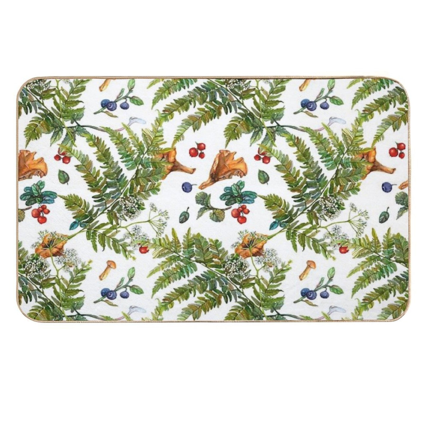 Forest Ferns, Berries And Mushrooms  Repositionable Bath Mat