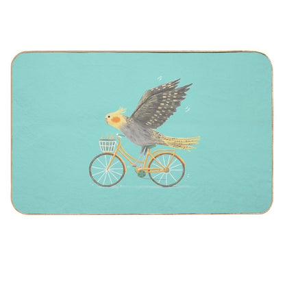 Cockatiel on A Bicycle  Easy To Clean Bath Mat