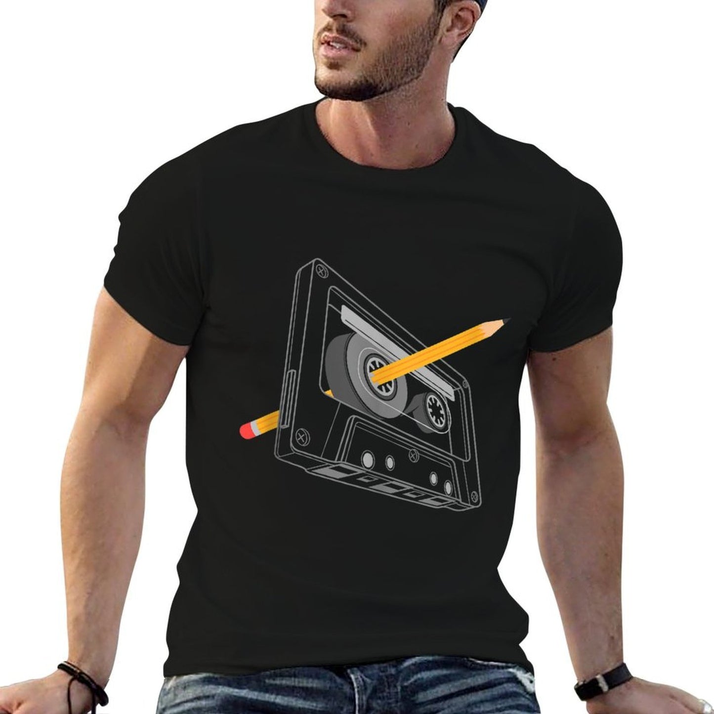 Vintage Rewind Funny 80s 90s Cassette Pencil Gift Men Women  Moisture-wicking T-Shirt