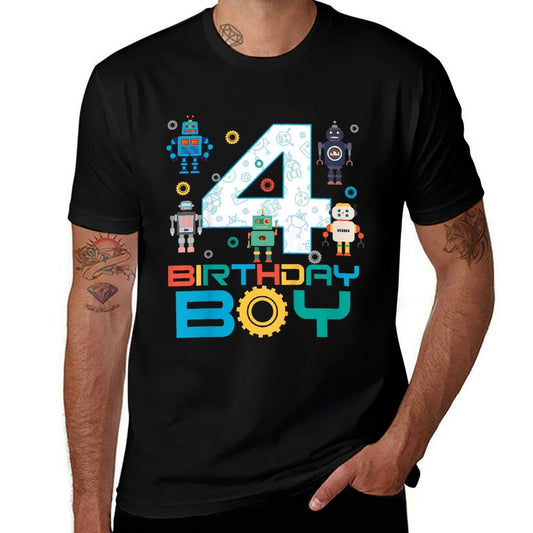 Kids 4th Birthday Robot Boy 4 Years Old Science Robotics  Trendy Pattern T-Shirt
