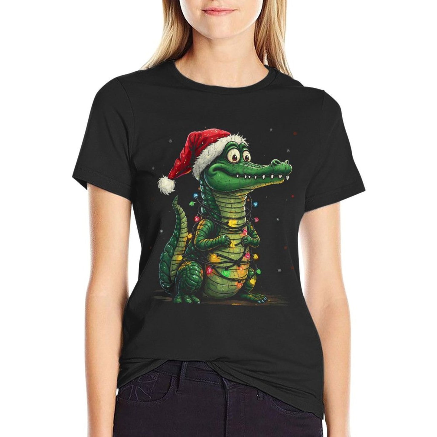 Funny Christmas Gator Santa Alligator With Santa Hat  Moisture-wicking T-Shirt