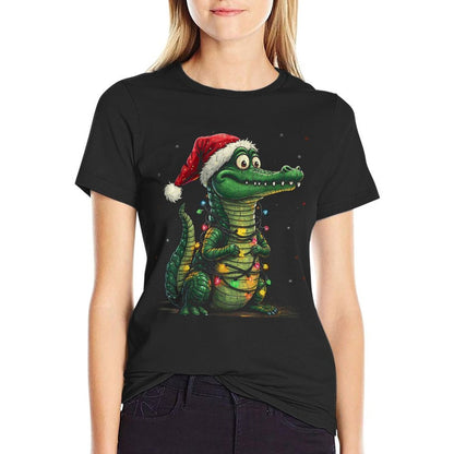 Funny Christmas Gator Santa Alligator With Santa Hat  Moisture-wicking T-Shirt