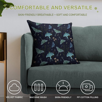 Luna Moth Pattern Soft Reinforced Edging Throw Pillow