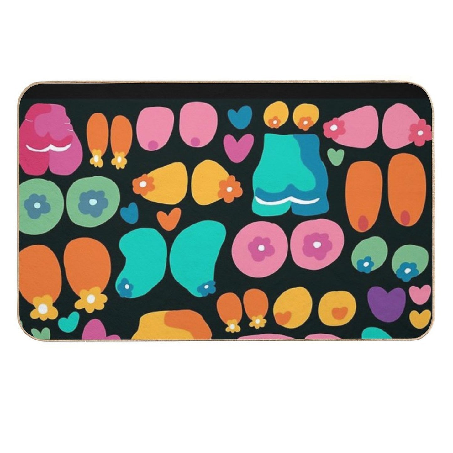 Boobs Pastel Nude Abstract Seamless Pattern Black  Non-Slip Bath Mat
