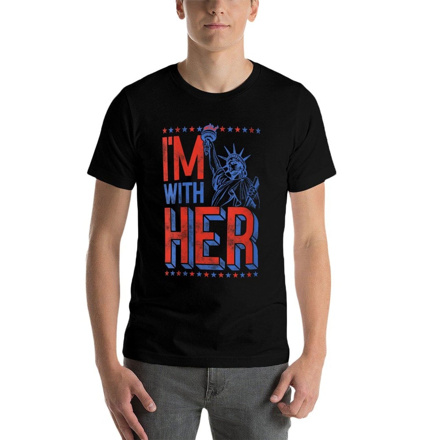 Womens Trendy Statue Of Liberty Im With Her Red White  Blue  Vintage-inspired T-Shirt