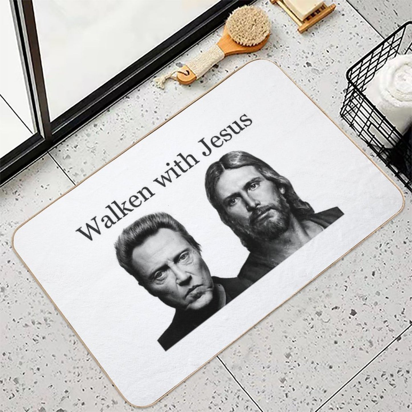 Walken with Jesus - Funny Walking with Jesus with Christopher Gag Gifts  Easy To Clean Bath Mat