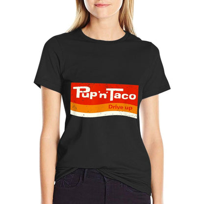 Pup N Taco Retro 70s  80s Old School Fast Food Graphic  Durable T-Shirt